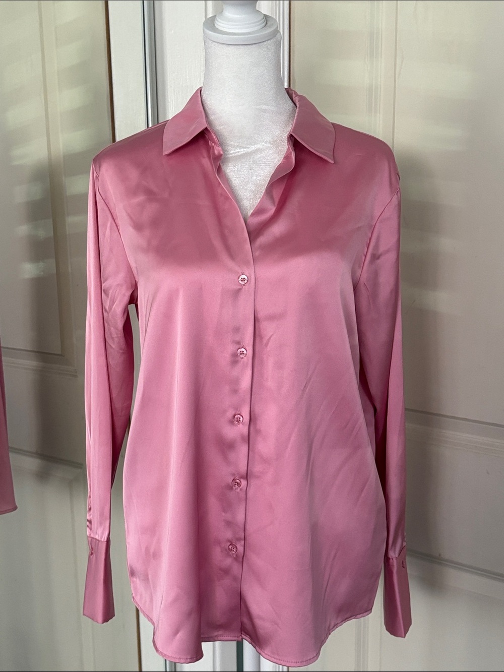 Rachel Zoe Satin Pink Button-Down Blouse w/ Scarf - Picture 2 of 5